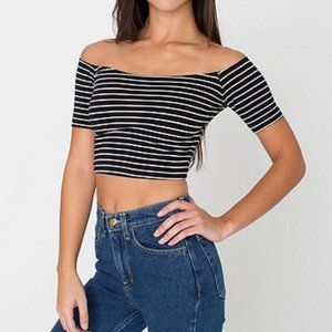 American Apparel Cotton Spandex Off-Shoulder Crop Top